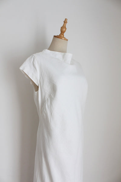 LUNAR 100% LINEN COWL NECK DRESS WHITE - SIZE 14