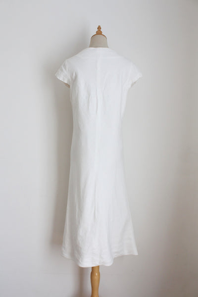 LUNAR 100% LINEN COWL NECK DRESS WHITE - SIZE 14