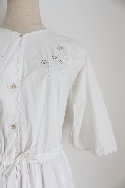 VINTAGE EMBROIDERED COTTON DRESS WHITE - SIZE 8