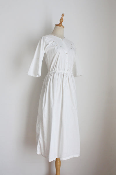 VINTAGE EMBROIDERED COTTON DRESS WHITE - SIZE 8