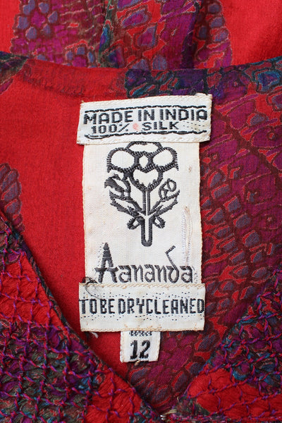 100% SILK VINTAGE INDIAN DRESS RED - SIZE 12