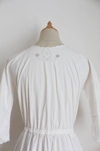 VINTAGE EMBROIDERED COTTON DRESS WHITE - SIZE 8