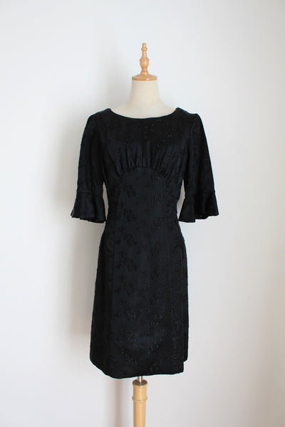 VINTAGE EMBROIDERED SATIN COCKTAIL DRESS - SIZE 8