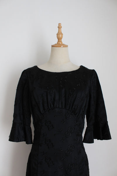 VINTAGE EMBROIDERED SATIN COCKTAIL DRESS - SIZE 8