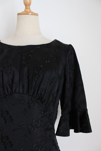 VINTAGE EMBROIDERED SATIN COCKTAIL DRESS - SIZE 8