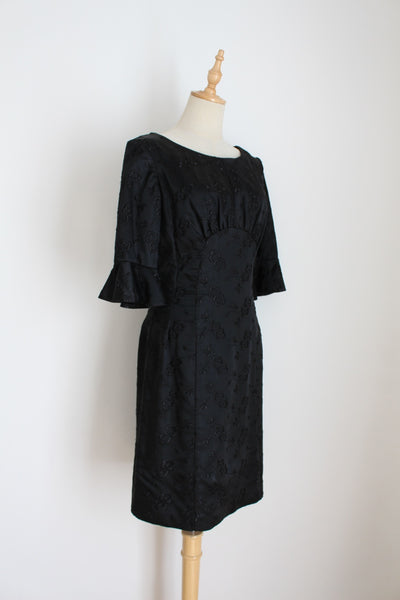 VINTAGE EMBROIDERED SATIN COCKTAIL DRESS - SIZE 8