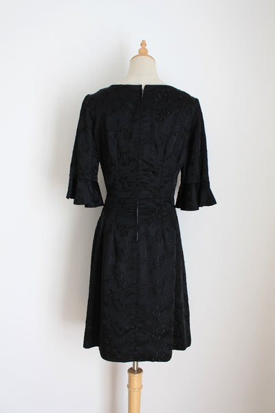 VINTAGE EMBROIDERED SATIN COCKTAIL DRESS - SIZE 8