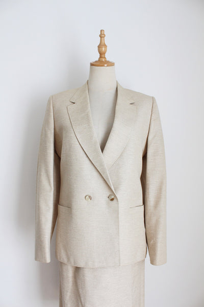 100% SILK VINTAGE SKIRT BLAZER SUIT - SIZE 8