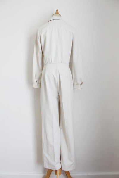 VINTAGE ZIP FRONT JUMPSUIT BEIGE - SIZE 8