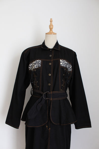 VINTAGE LACE UP PEPLUM DRESS BLACK - SIZE 10