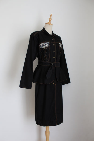 VINTAGE LACE UP PEPLUM DRESS BLACK - SIZE 10