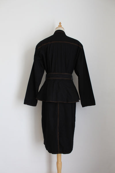 VINTAGE LACE UP PEPLUM DRESS BLACK - SIZE 10