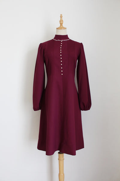 VINTAGE HIGH COLLAR DRESS PURPLE - SIZE 6