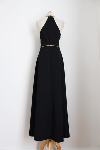 VINTAGE HALTERNECK MAXI DRESS BLACK GOLD - SIZE 12