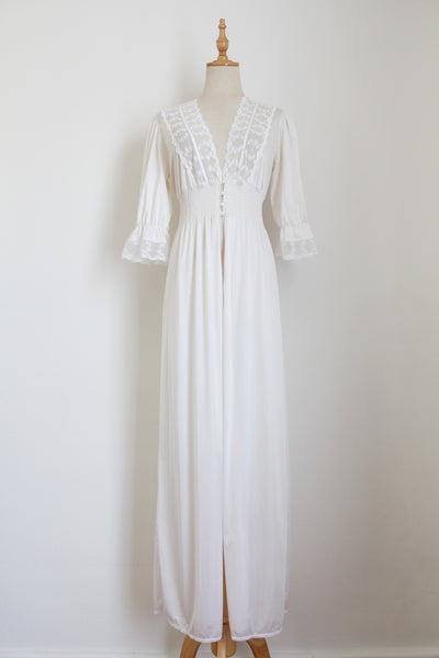 VINTAGE LACE FULL LENGTH NEGLIGEE WHITE - SIZE S