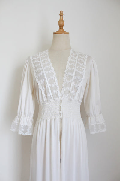 VINTAGE LACE FULL LENGTH NEGLIGEE WHITE - SIZE S