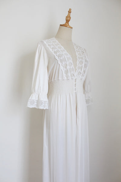 VINTAGE LACE FULL LENGTH NEGLIGEE WHITE - SIZE S