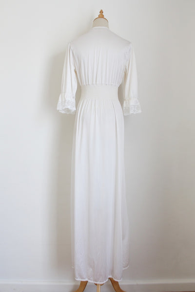 VINTAGE LACE FULL LENGTH NEGLIGEE WHITE - SIZE S