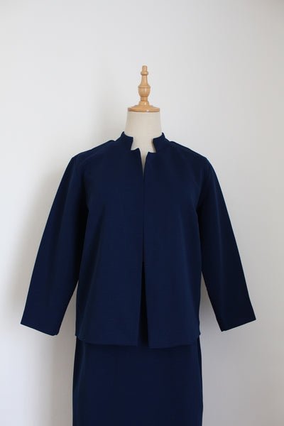 VINTAGE CRIMPLENE SKIRT SUIT SET NAVY - SIZE 8