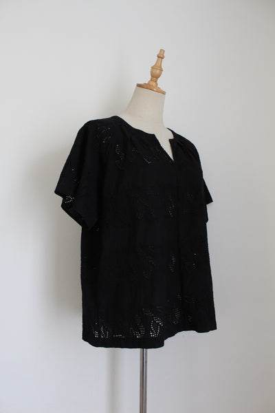 TRENERY BRODERIE SHIRT BLACK - SIZE L