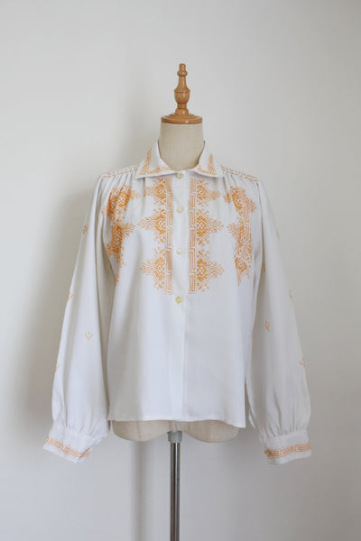 VINTAGE EMBROIDERY LONG SLEEVE SHIRT - SIZE 10