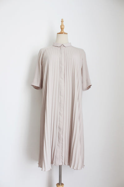 COS PLEATED SHIRT DRESS CREAM - SIZE 10