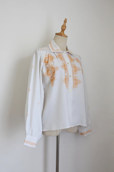 VINTAGE EMBROIDERY LONG SLEEVE SHIRT - SIZE 10
