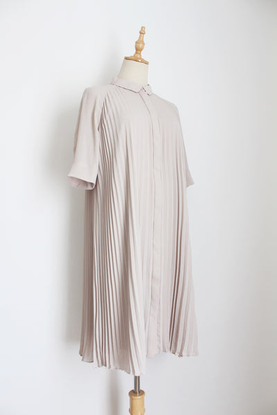 COS PLEATED SHIRT DRESS CREAM - SIZE 10
