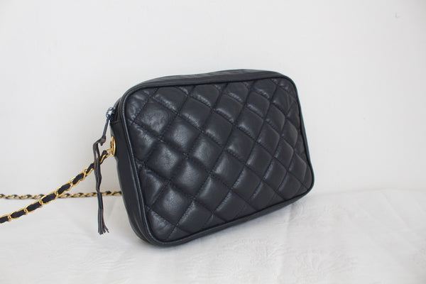 GENUINE LEATHER VINTAGE QUILTED BAG NAVY