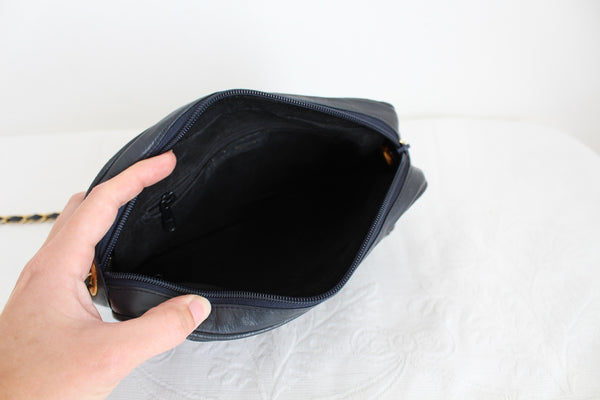 GENUINE LEATHER VINTAGE QUILTED BAG NAVY