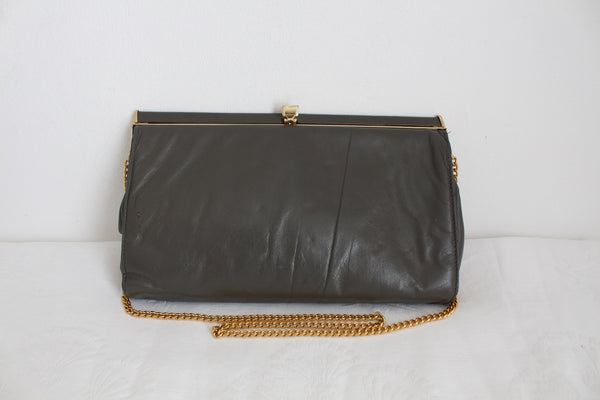 GENUINE LEATHER VINTAGE CHAIN BAG GREY