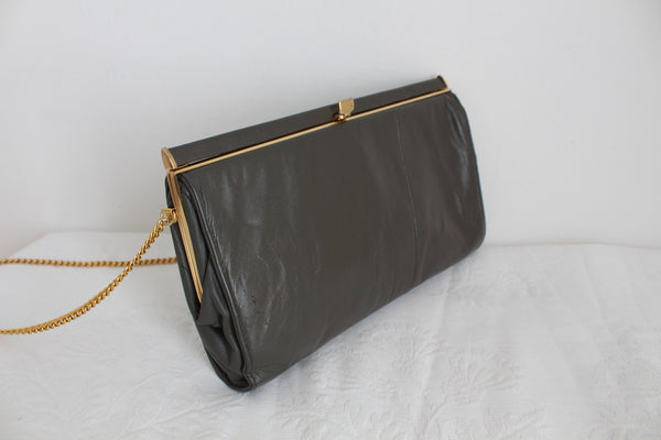 GENUINE LEATHER VINTAGE CHAIN BAG GREY