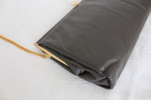 GENUINE LEATHER VINTAGE CHAIN BAG GREY