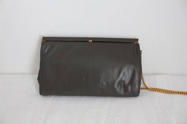 GENUINE LEATHER VINTAGE CHAIN BAG GREY