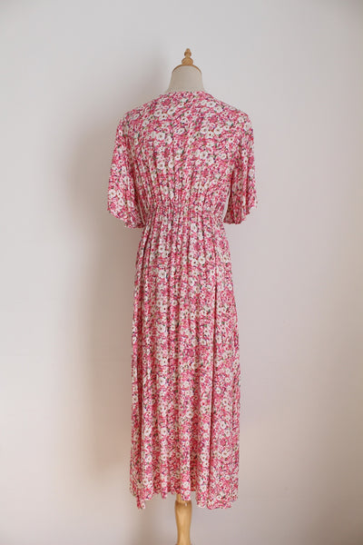 FLORAL PRINT FLARE SLEEVE DRESS PINK - SIZE S