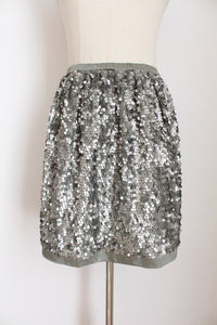 SEQUINED SATIN SKIRT SILVER - SIZE M