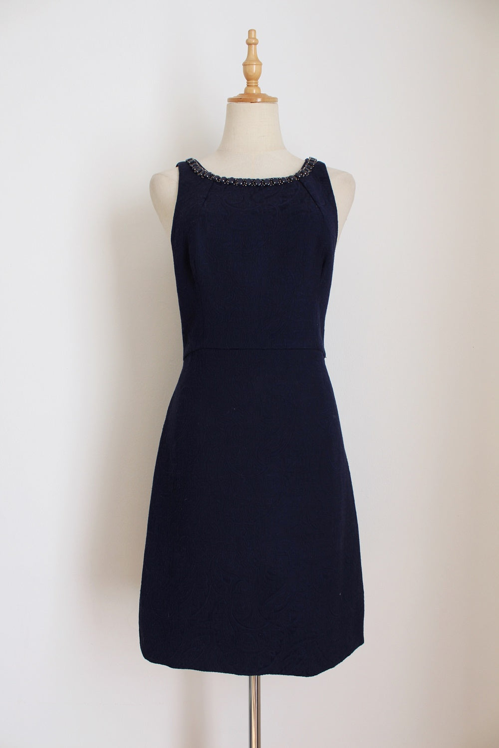 FOREVER NEW BEADED NECK DRESS NAVY - SIZE 10