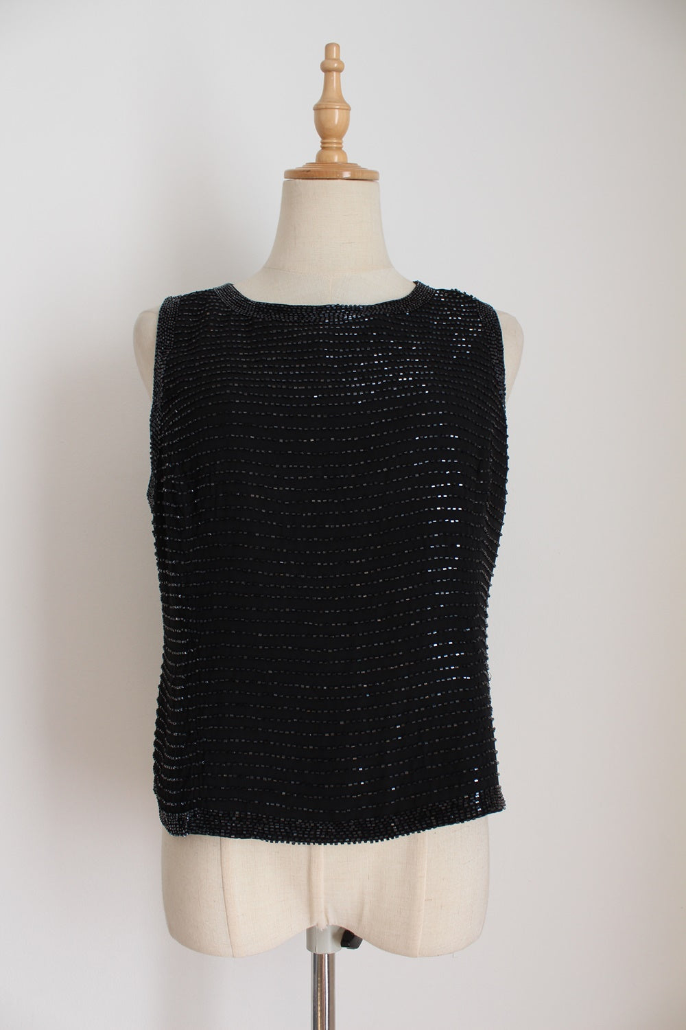 VINTAGE BEADED SLEEVELESS TOP BLACK - SIZE 10