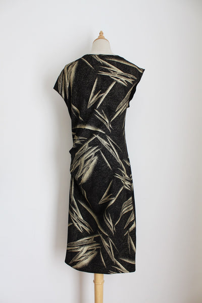 RUCHED DRESS BLACK GOLD - SIZE 10