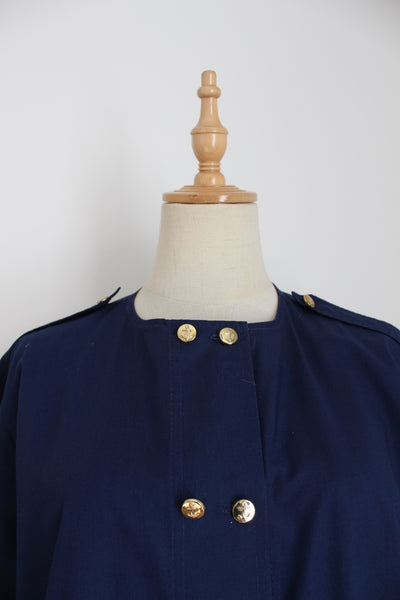 VINTAGE DOUBLE BREASTED SHIRT NAVY - SIZE 12