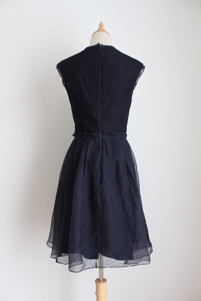 TED BAKER SILK LACE DRESS NAVY - SIZE 6