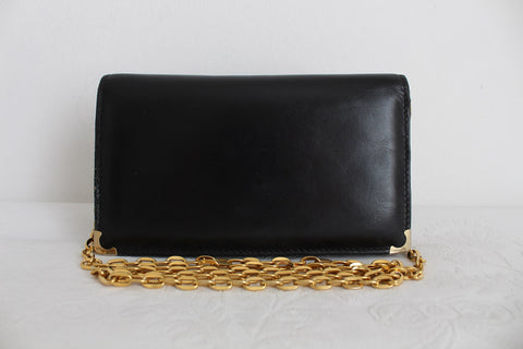 GENUINE LEATHER VINTAGE CHAIN BAG BLACK