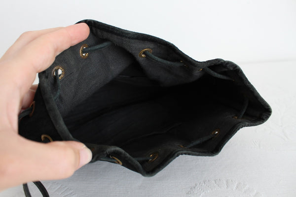 VINTAGE GENUINE SUEDE LEATHER POUCH BLACK