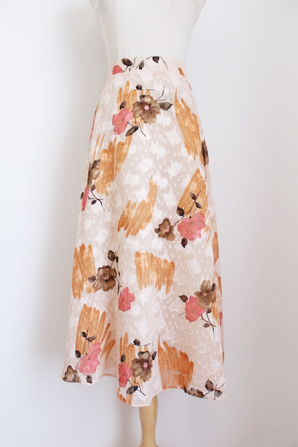 VINTAGE FLORAL CHIFFON SKIRT PINK - SIZE 10