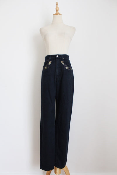 VINTAGE EMBROIDERY MOM JEANS NAVY - SIZE 6