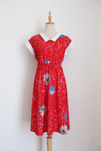 VINTAGE SPOTTED DAY DRESS RED WHITE - SIZE 8