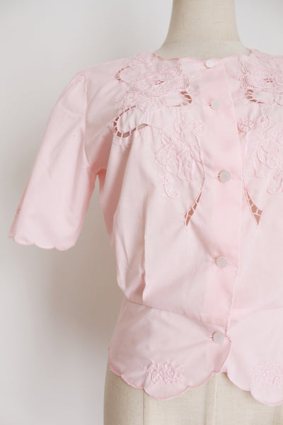 VINTAGE EMBROIDERY CHINESE BLOUSE PINK - SIZE 6