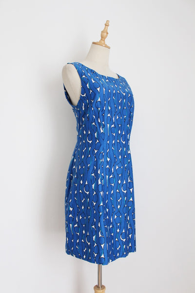 VINTAGE PRINT SHIFT DRESS BLUE - SIZE 10