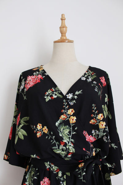 WOOLWORTHS FLORAL PLAYSUIT BLACK - SIZE 10/12
