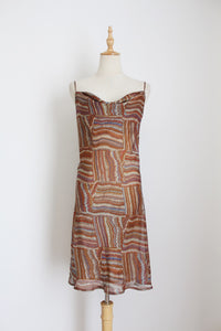 VINTAGE CHIFFON SLIP DRESS BROWN - SIZE 14